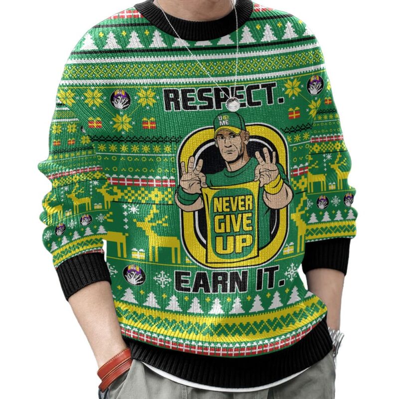 Hooktab John Cena Respect Earn It Never Give Up WWE Ugly Christmas Sweater Hooktab John Cena Respect Earn It Never Give Up WWE Ugly Christmas Sweater