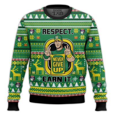 Hooktab John Cena Respect Earn It Never Give Up WWE Ugly Christmas Sweater