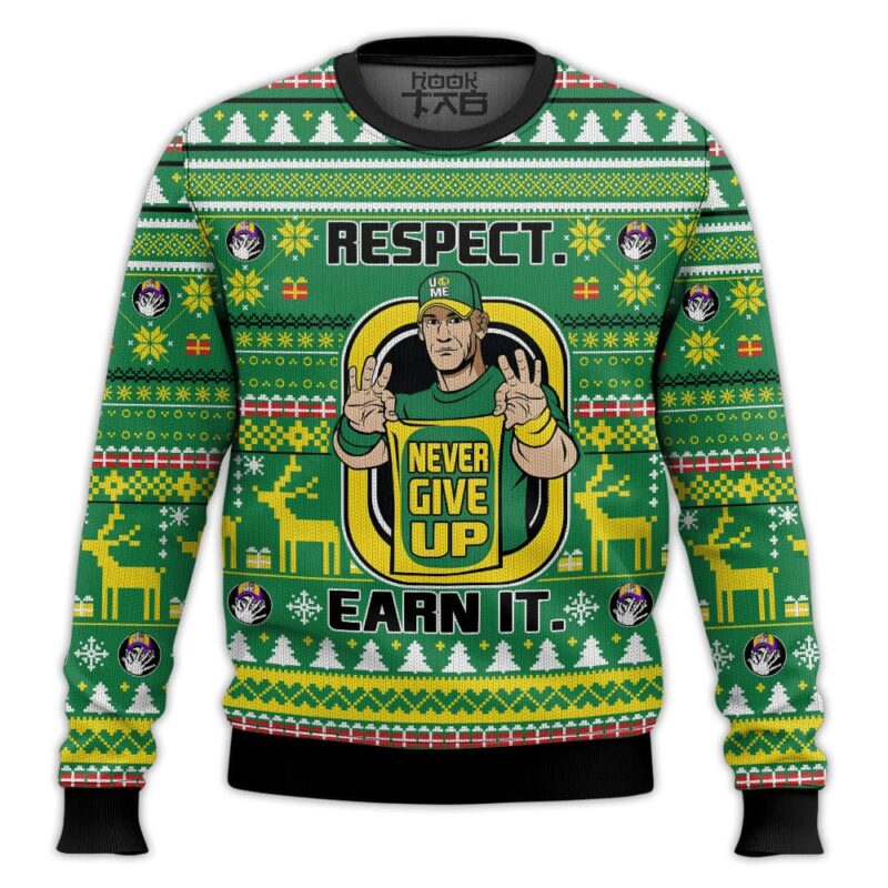 Hooktab John Cena Respect Earn It Never Give Up WWE Ugly Christmas Sweater