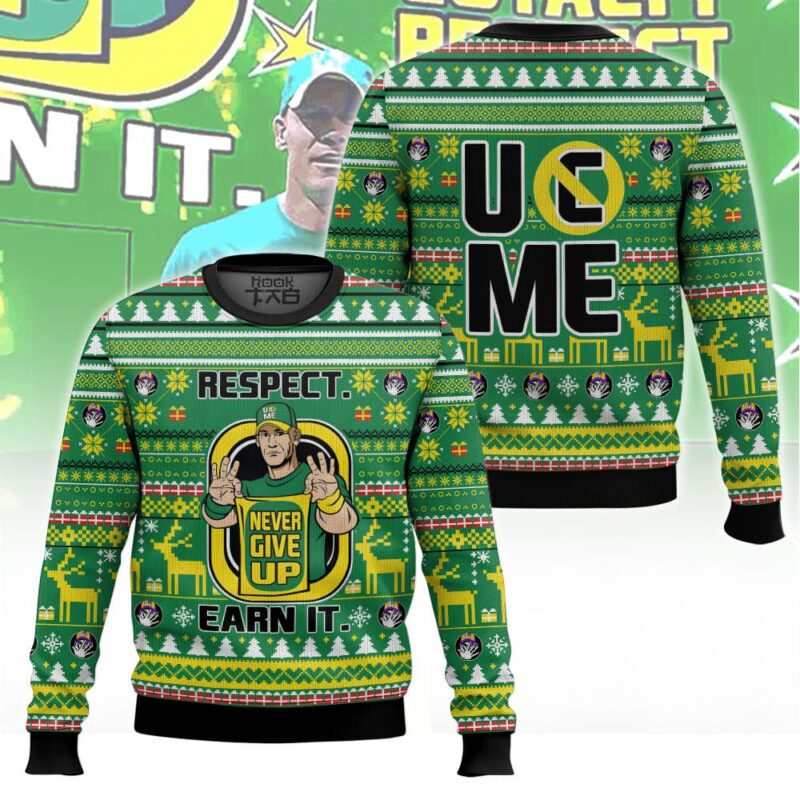 Hooktab John Cena Respect Earn It Never Give Up WWE Ugly Christmas Sweater Hooktab John Cena Respect Earn It Never Give Up WWE Ugly Christmas Sweater