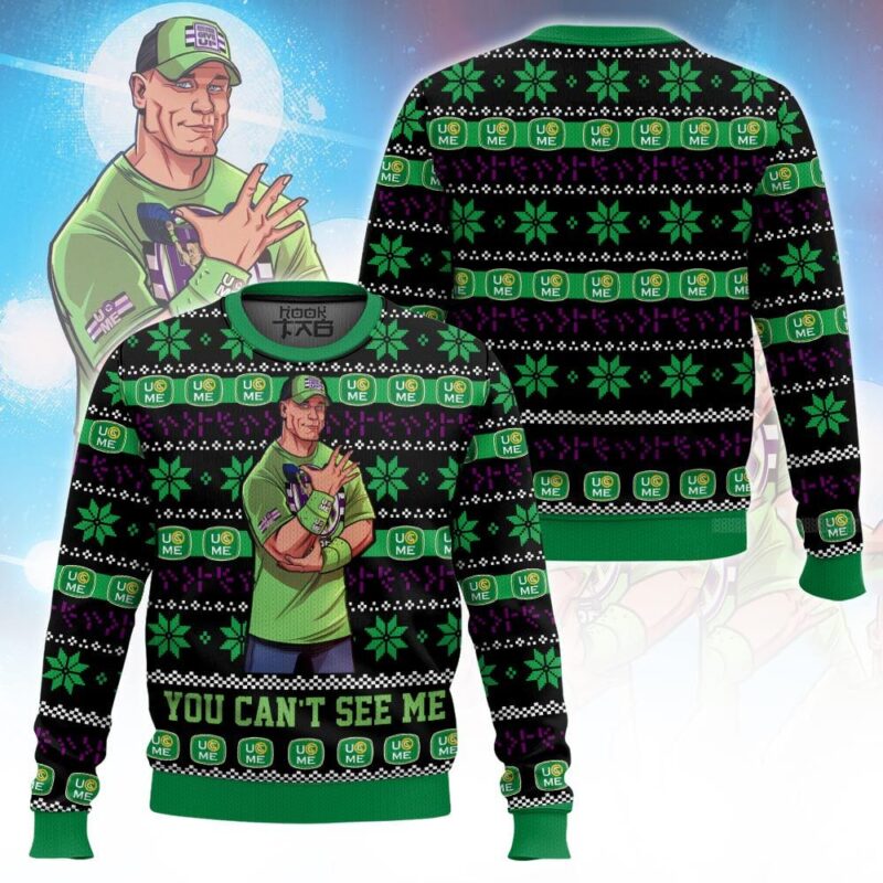 Hooktab John Cena You Can't See Me WWE Ugly Christmas Sweater Hooktab John Cena You Can't See Me WWE Ugly Christmas Sweater
