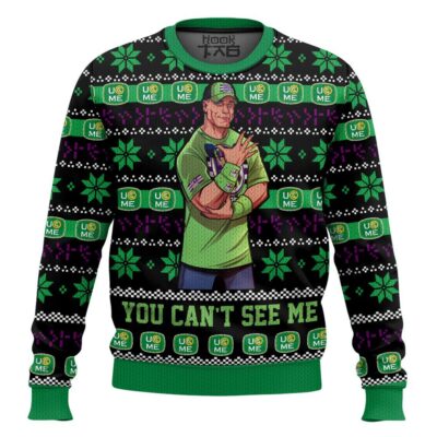 Hooktab John Cena You Can't See Me WWE Ugly Christmas Sweater