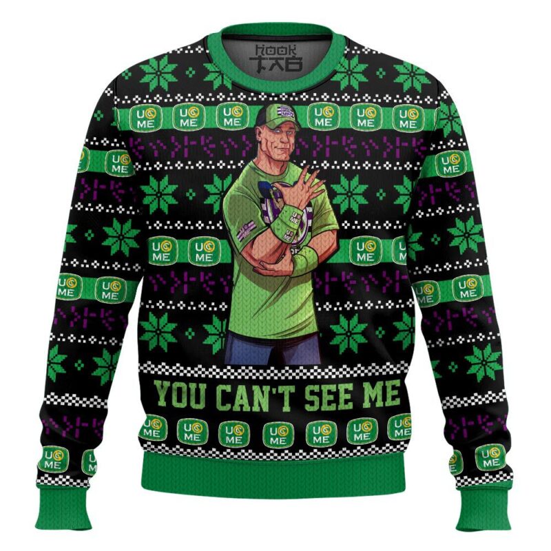 Hooktab John Cena You Can't See Me WWE Ugly Christmas Sweater