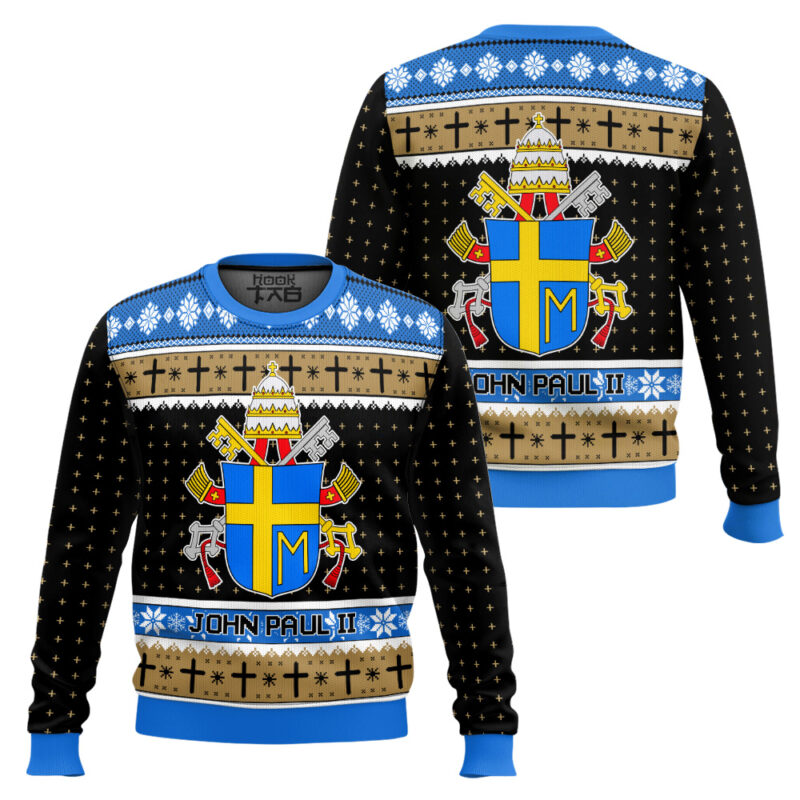 Hooktab John Paul II Coat Of Arms Ugly Christmas Sweater Hooktab John Paul II Coat Of Arms Ugly Christmas Sweater