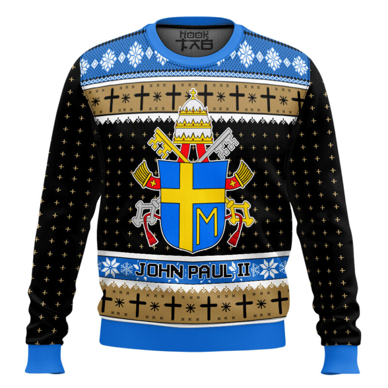 Hooktab John Paul II Coat Of Arms Ugly Christmas Sweater