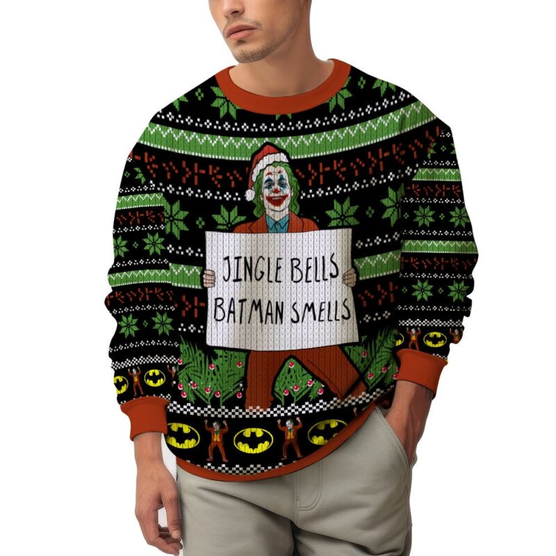 Hooktab Joker Jingle Bells Batman Smells Ugly Christmas Sweater Hooktab Joker Jingle Bells Batman Smells Ugly Christmas Sweater