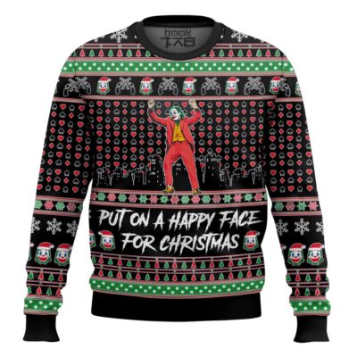 Hooktab Joker "Put On A Happy Face For Christmas" Ugly Christmas Sweater