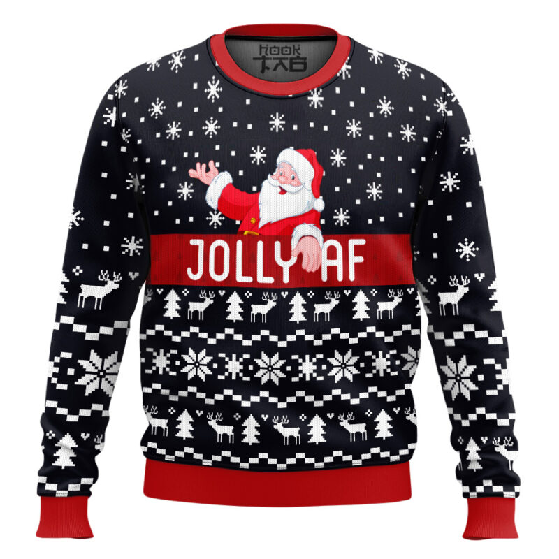 Hooktab Jolly AF Santa Claus Ugly Christmas Sweater Hooktab Jolly AF Santa Claus Ugly Christmas Sweater