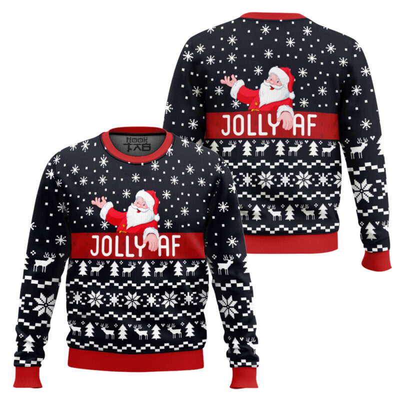 Hooktab Jolly AF Santa Claus Ugly Christmas Sweater Hooktab Jolly AF Santa Claus Ugly Christmas Sweater
