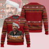 Hooktab Jolly Old Saint Nic Nicolas Cage Ugly Christmas Sweater