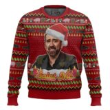 Hooktab Jolly Old Saint Nic Nicolas Cage Ugly Christmas Sweater
