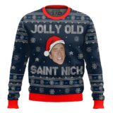 Hooktab Jolly Old Saint Nick Nicolas Cage Ugly Christmas Sweater