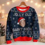 Hooktab Jolly Old Saint Nick Nicolas Cage Ugly Christmas Sweater