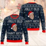 Hooktab Jolly Old Saint Nick Nicolas Cage Ugly Christmas Sweater