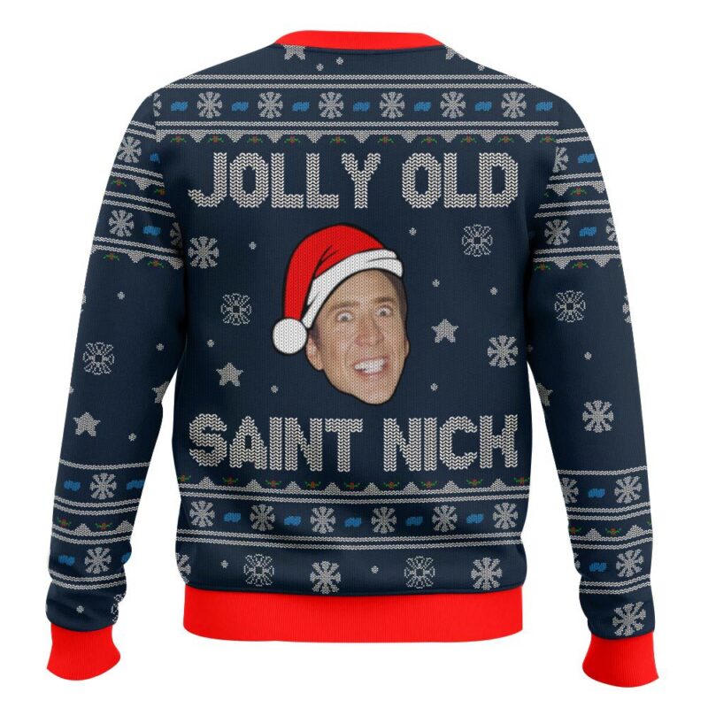 Hooktab Jolly Old Saint Nick Nicolas Cage Ugly Christmas Sweater Hooktab Jolly Old Saint Nick Nicolas Cage Ugly Christmas Sweater
