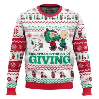 Hooktab Joy Of Giving The Charlie Brown and Snoopy Show Ugly Christmas Sweater