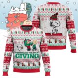Hooktab Joy Of Giving The Charlie Brown and Snoopy Show Ugly Christmas Sweater