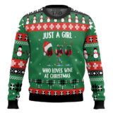 Hooktab Just A Girl Love Wine Ugly Christmas Sweater