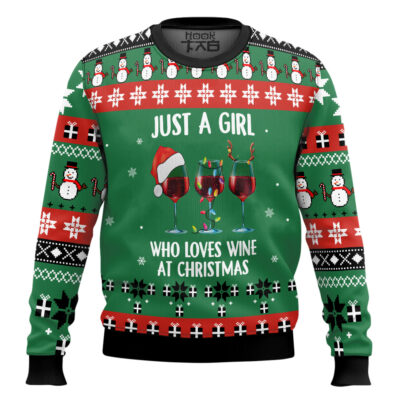 Hooktab Just A Girl Love Wine Ugly Christmas Sweater