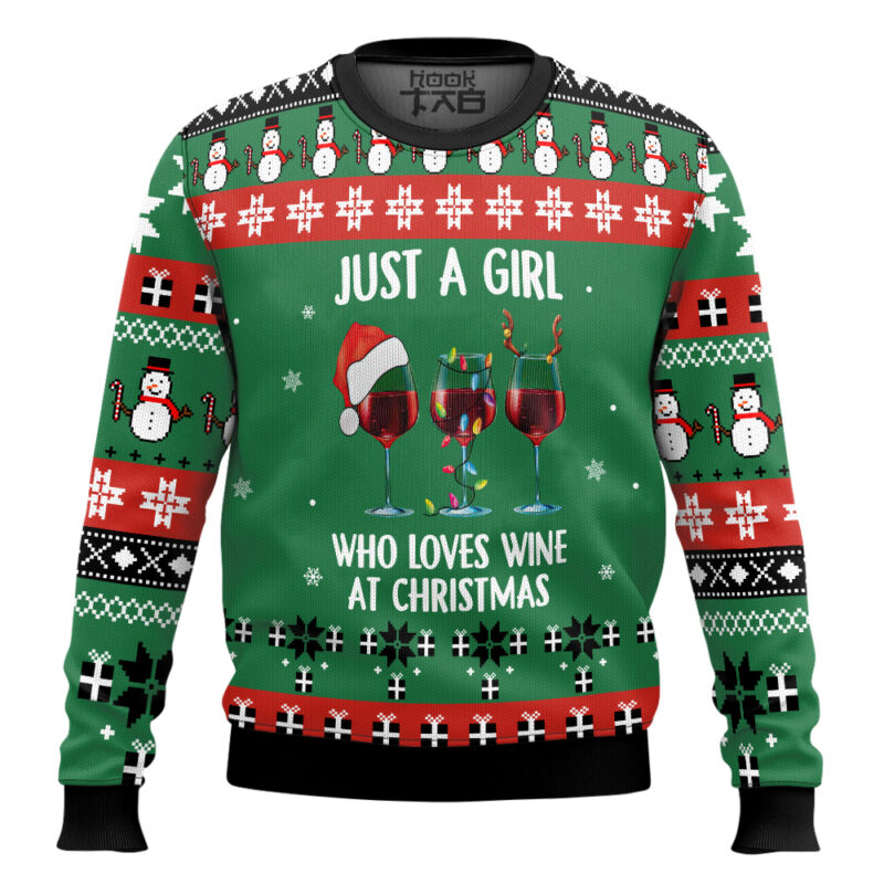 Hooktab Just A Girl Love Wine Ugly Christmas Sweater