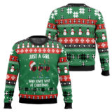 Hooktab Just A Girl Love Wine Ugly Christmas Sweater