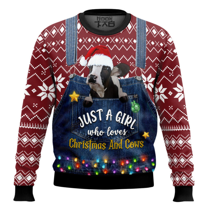 Hooktab Just A Girl Who Loves Christmas And Cows Ugly Christmas Sweater