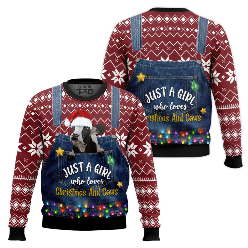 Hooktab Just A Girl Who Loves Christmas And Cows Ugly Christmas Sweater Hooktab Just A Girl Who Loves Christmas And Cows Ugly Christmas Sweater