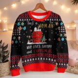 Hooktab Just A Woman Who Loves Snoopy The Charlie Brown and Snoopy Show Ugly Christmas Sweater