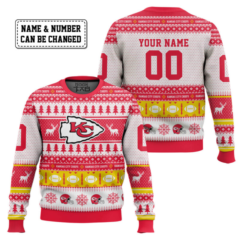 Hooktab Kansas City Chiefs - Custom Name And Number Ugly Sweater Hooktab Kansas City Chiefs - Custom Name And Number Ugly Sweater