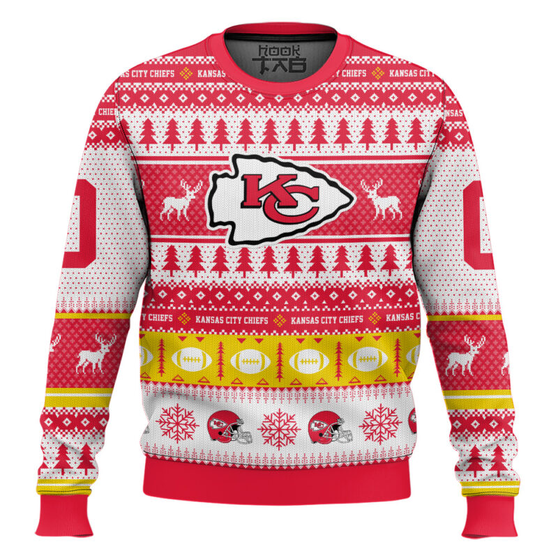 Hooktab Kansas City Chiefs - Custom Name And Number Ugly Sweater