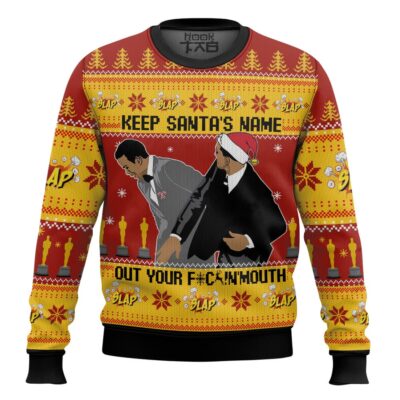 Hooktab Keep Santa's Name Out Your Mouth Smith Slaps Chris Meme Ugly Christmas Sweater