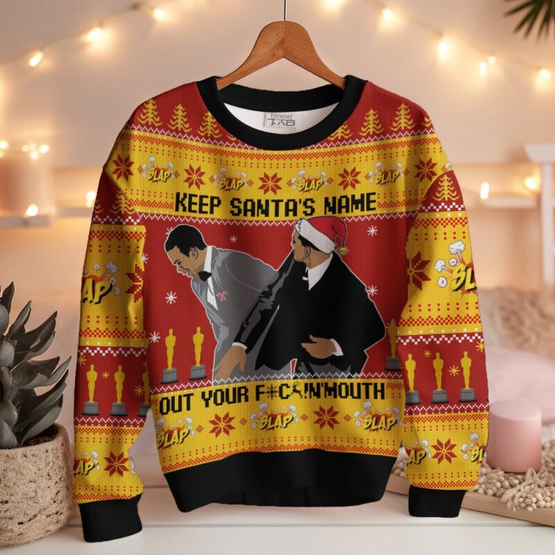 Hooktab Keep Santa's Name Out Your Mouth Smith Slaps Chris Meme Ugly Christmas Sweater Hooktab Keep Santa's Name Out Your Mouth Smith Slaps Chris Meme Ugly Christmas Sweater