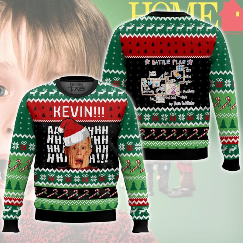 Hooktab Kevin Ahh Home Alone Ugly Christmas Sweater Hooktab Kevin Ahh Home Alone Ugly Christmas Sweater