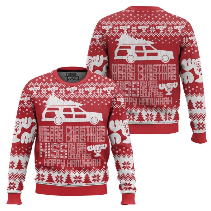 Hooktab Kiss Ass National Lampoon's Vacation Ugly Christmas Sweater Hooktab Kiss Ass National Lampoon's Vacation Ugly Christmas Sweater