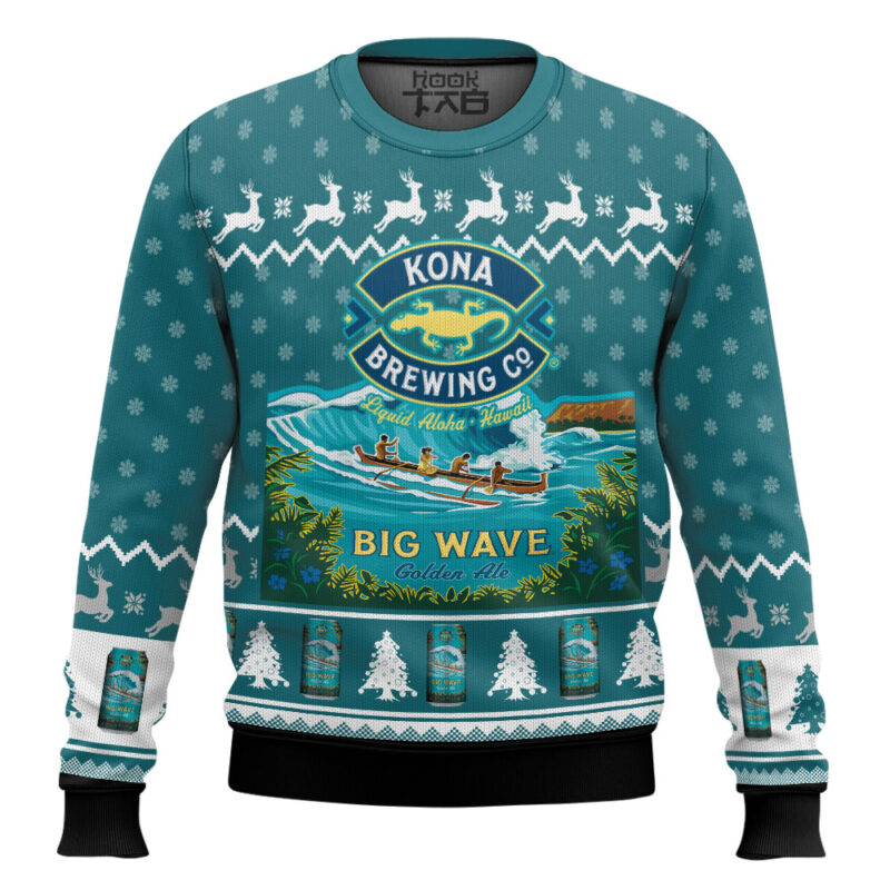 Hooktab Kona Brewing Co Big Wave Ugly Christmas Sweater