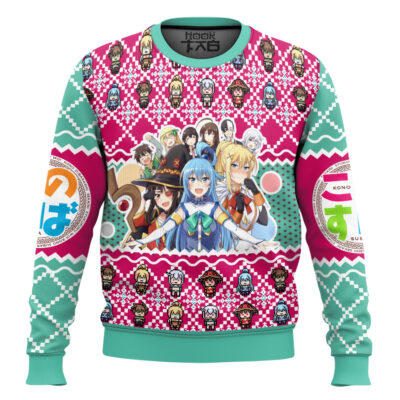 Hooktab Konosuba Characters Ugly Christmas Sweater