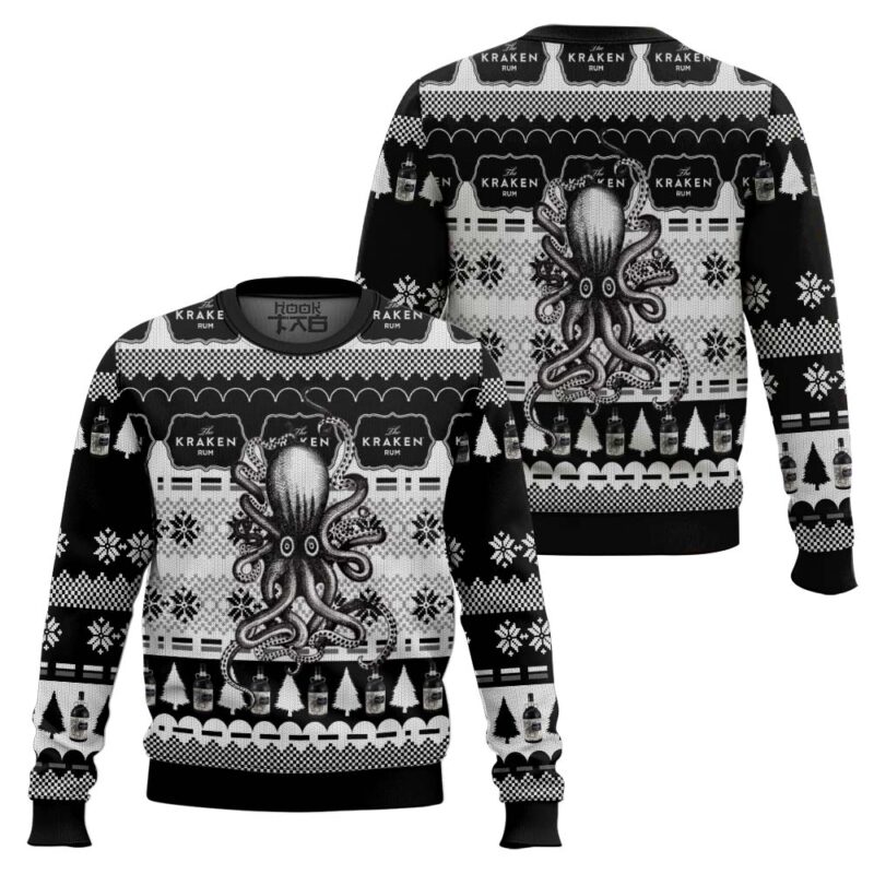 Hooktab Kraken Black Spiced Rum Ugly Christmas Sweater Hooktab Kraken Black Spiced Rum Ugly Christmas Sweater