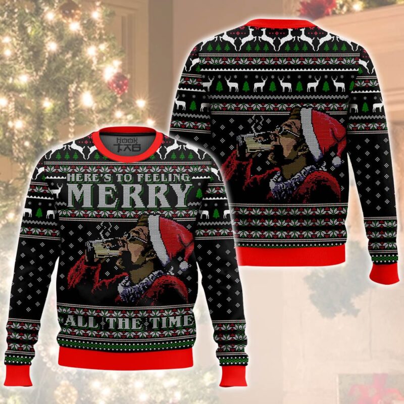 Hooktab Kramer Here’s To Feeling Merry All The Time Seinfeld Ugly Christmas Sweater Hooktab Kramer Here’s To Feeling Merry All The Time Seinfeld Ugly Christmas Sweater