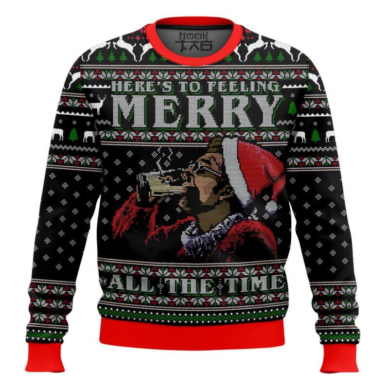 Hooktab Kramer Here’s To Feeling Merry All The Time Seinfeld Ugly Christmas Sweater