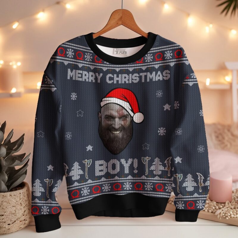Hooktab Kratos Merry Xmas Boy God Of War Ugly Christmas Sweater Hooktab Kratos Merry Xmas Boy God Of War Ugly Christmas Sweater