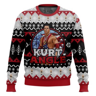 Hooktab Kurt Angle WWE Ugly Christmas Sweater
