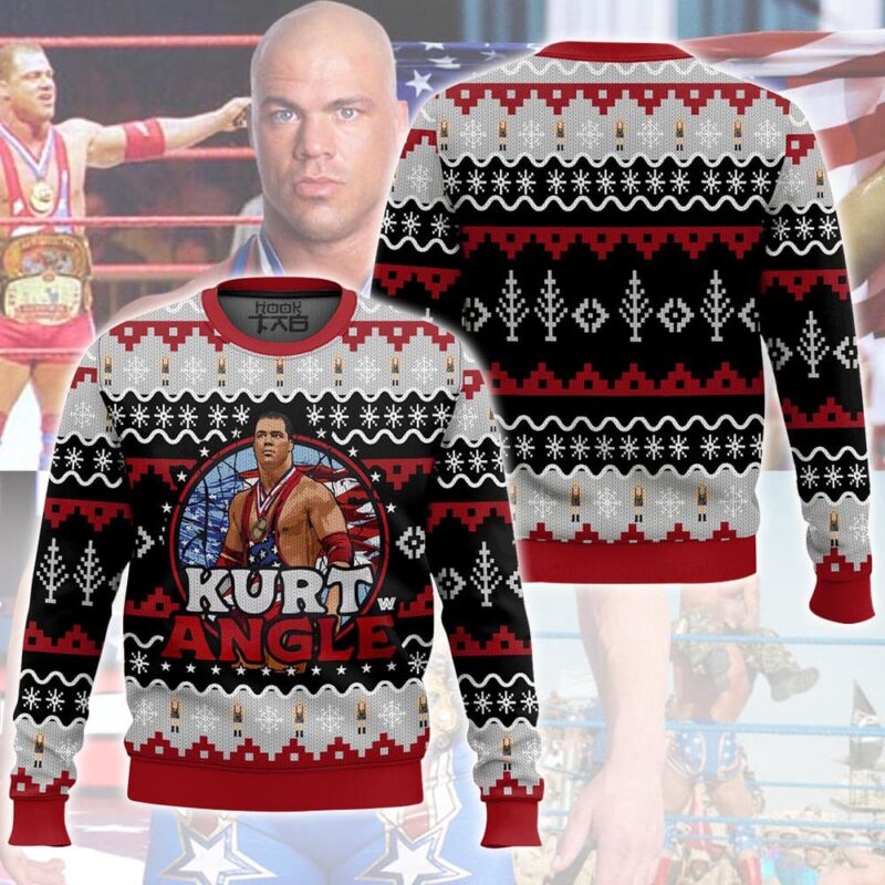 Hooktab Kurt Angle WWE Ugly Christmas Sweater Hooktab Kurt Angle WWE Ugly Christmas Sweater