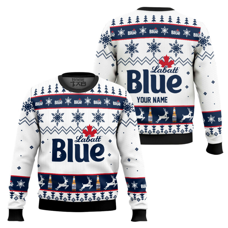 Hooktab Labatt Blue Beer - Custom Name Ugly Christmas Sweater Hooktab Labatt Blue Beer - Custom Name Ugly Christmas Sweater