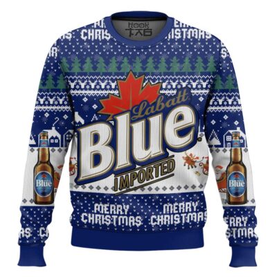 Hooktab Labatt Blue Beer Merry Christmas Ugly Christmas Sweater
