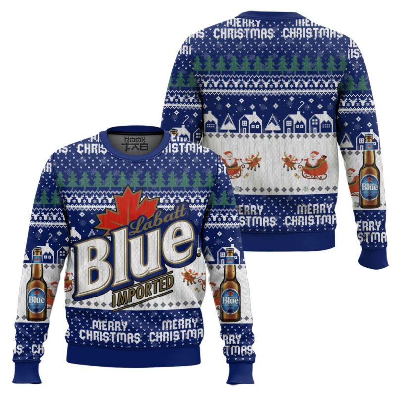 Hooktab Labatt Blue Beer Merry Christmas Ugly Christmas Sweater Hooktab Labatt Blue Beer Merry Christmas Ugly Christmas Sweater