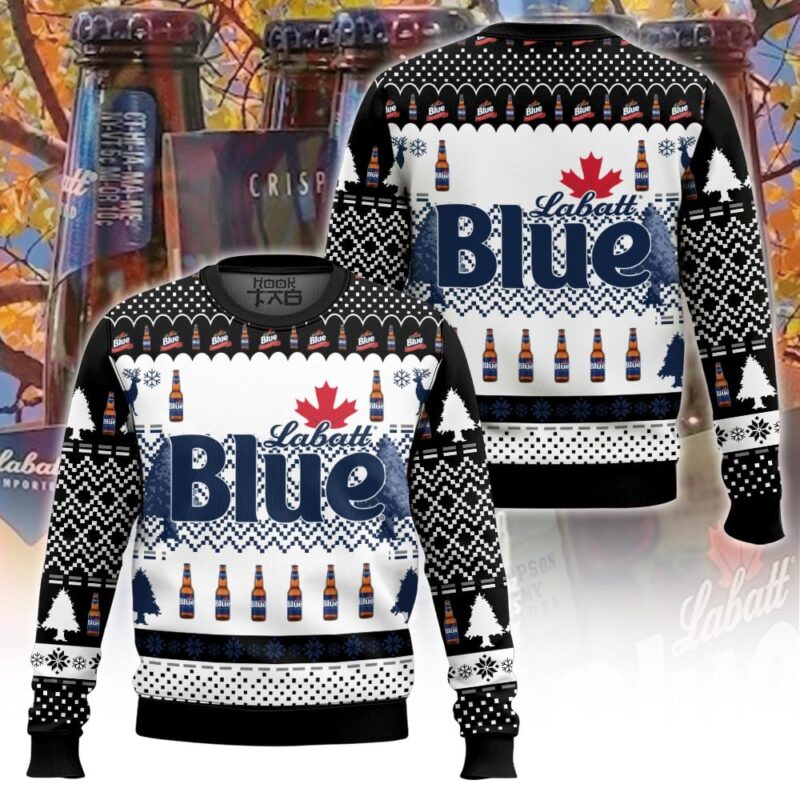 Hooktab Labatt Blue Canadian Beer Ugly Christmas Sweater Hooktab Labatt Blue Canadian Beer Ugly Christmas Sweater