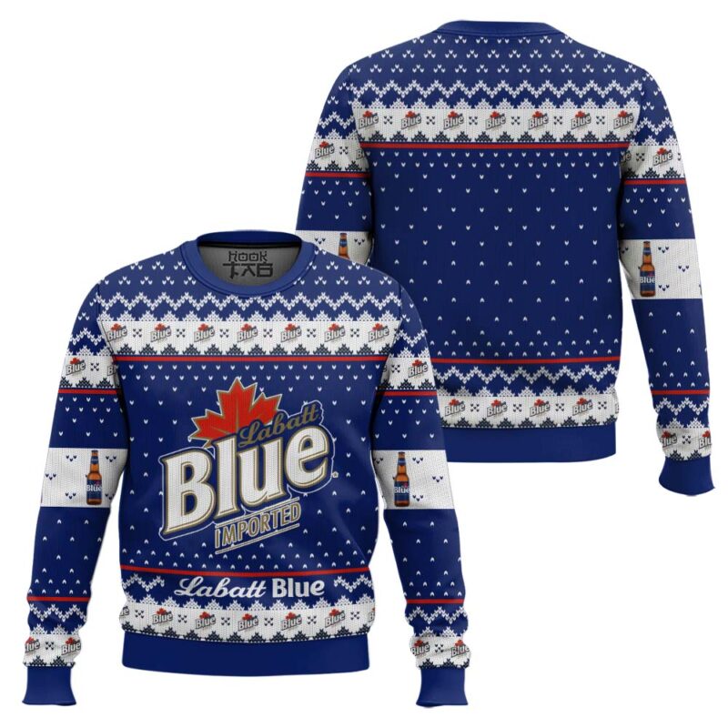 Hooktab Labatt Blue Imported Beer Ugly Christmas Sweater Hooktab Labatt Blue Imported Beer Ugly Christmas Sweater