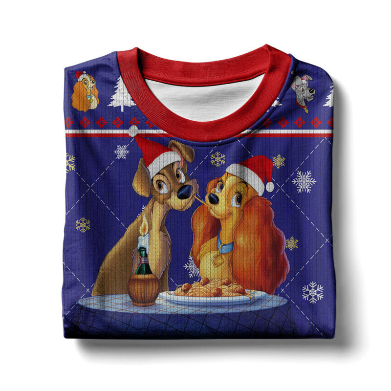 Hooktab Lady And The Tramp Spaghetti Ugly Christmas Sweater Hooktab Lady And The Tramp Spaghetti Ugly Christmas Sweater