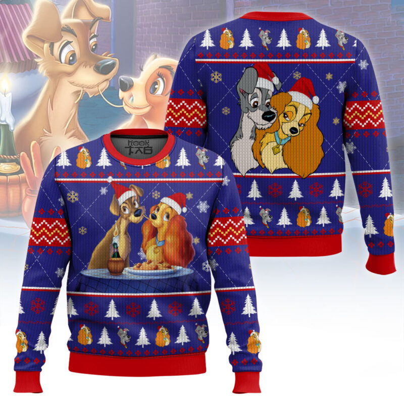Hooktab Lady And The Tramp Spaghetti Ugly Christmas Sweater Hooktab Lady And The Tramp Spaghetti Ugly Christmas Sweater