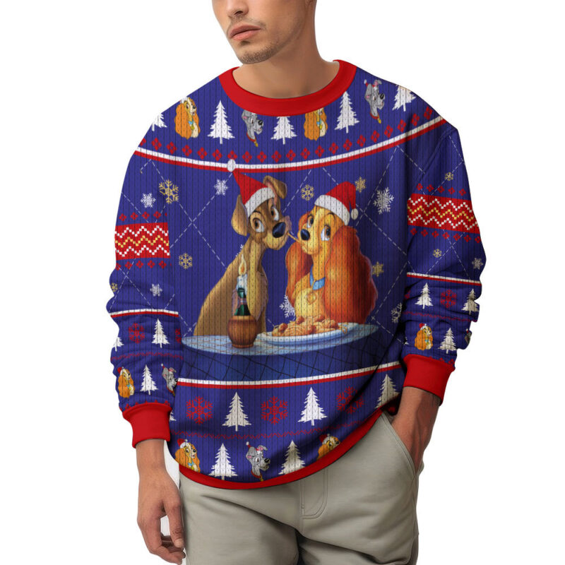 Hooktab Lady And The Tramp Spaghetti Ugly Christmas Sweater Hooktab Lady And The Tramp Spaghetti Ugly Christmas Sweater